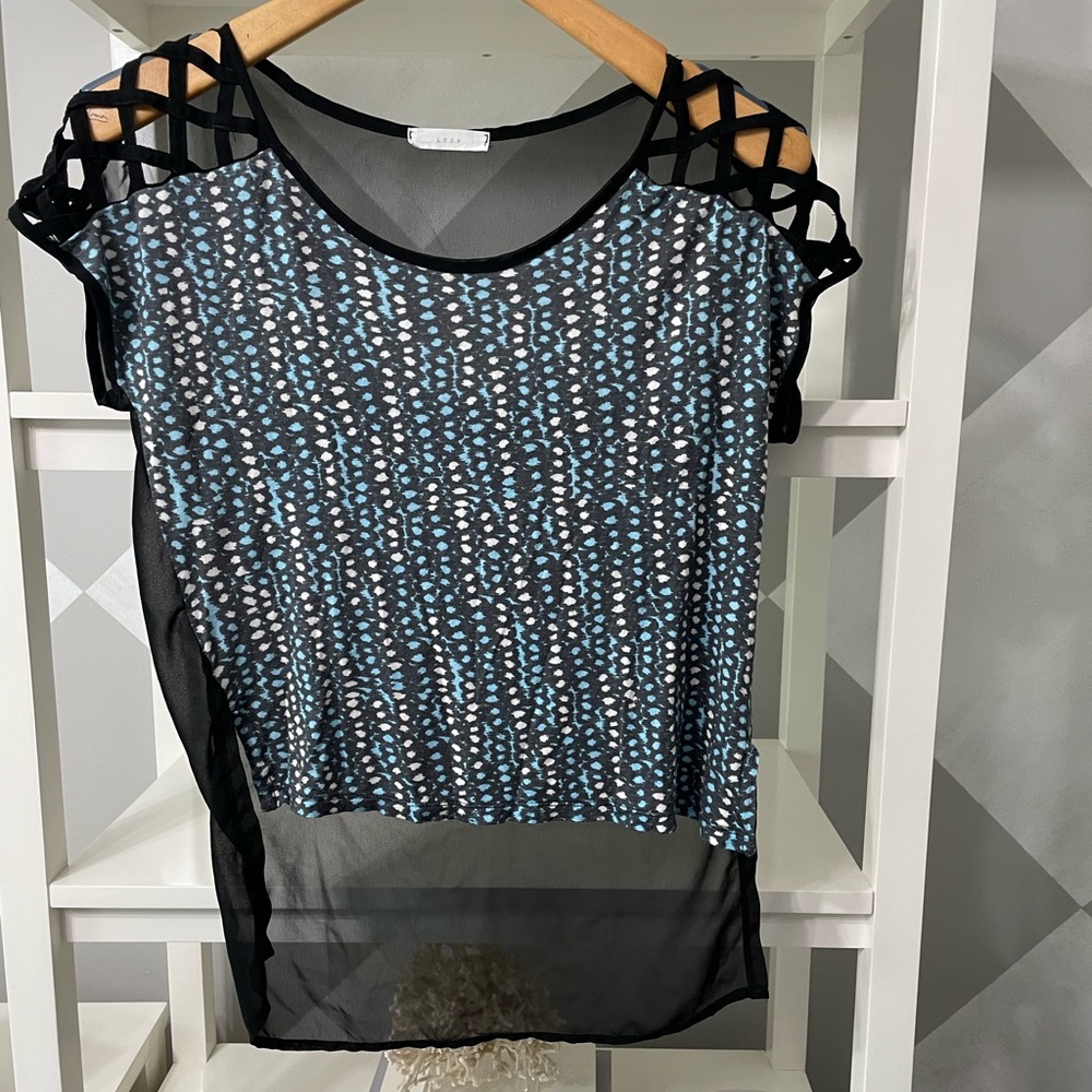 Multicolor top with sheer back. Lush brand. Size S